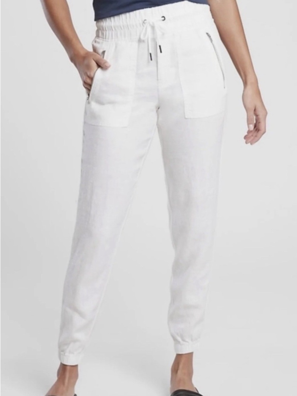 Athleta Cano White Drawstring Linen Jogger Pants